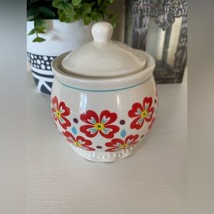 The Pioneer Woman Red & White Floral Sugar Bowl/Jam Jar Canister Red Yellow